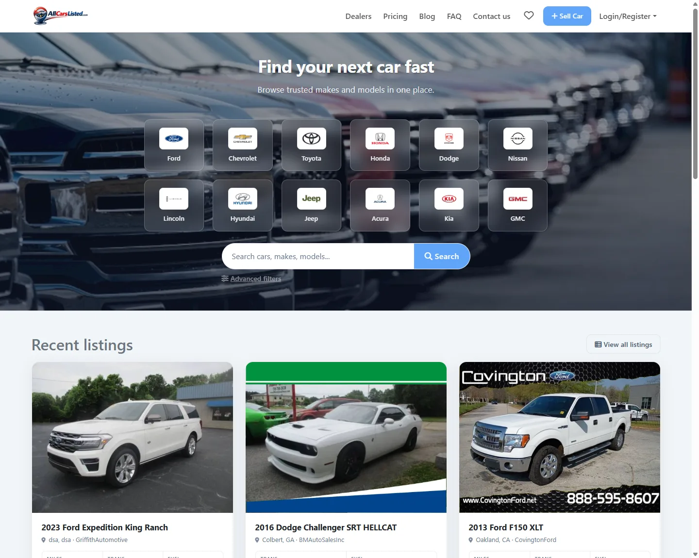 The marketplace home page