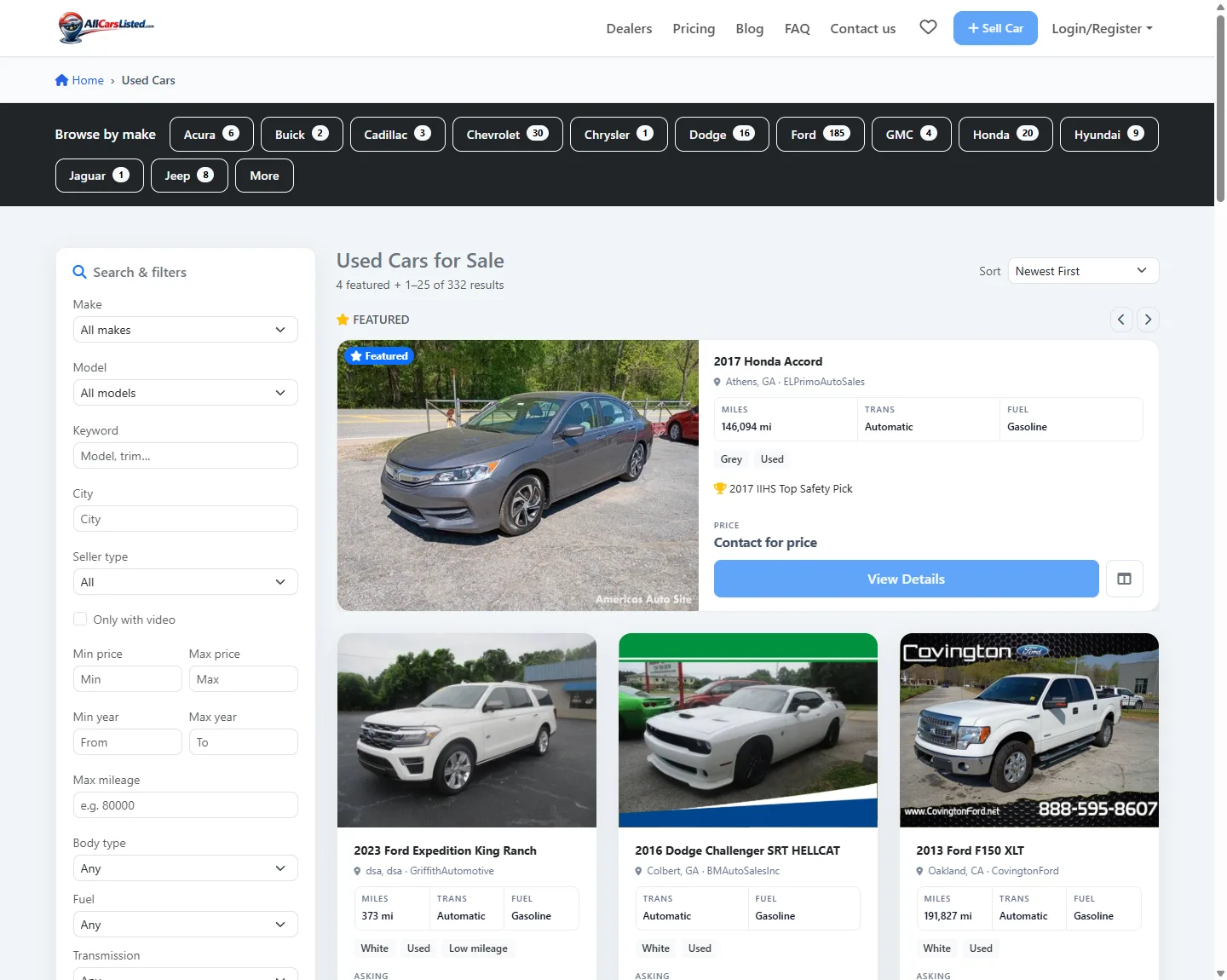 The search results page